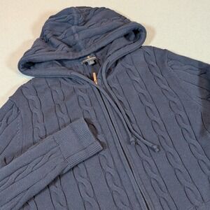 Brooks Brothers Mens Cable Knit Full Zip Hooded Sweater Size Small Navy Blue